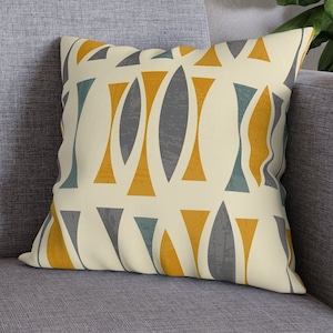 Mustard Gray Throw Pillow Cover Geometric Abstract Cushion Mid-Century Modern Home Decor MCM Decorative Pillows Retro Pillow Case Mid MOD