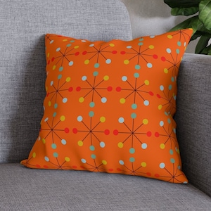 Burnt Orange Throw Pillow Cover Coussin abstrait Coussin décoratif Retro Mid Century Home Decor Accent Pillow Starburst Atomic Space Age