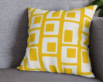 Mustard Throw Pillow Cover Yellow And White Abstract Cushion Mid-Century Modern Home Decor MCM Decorative Pillows Retro Pillow Case Mid MOD