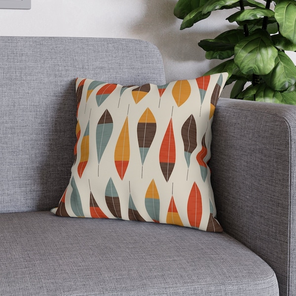 Mid Century Modern Throw Pillow Cover Abstract Leaf Feather Pattern Pillow Case Retro Pillow Vintage Style Pillow MCM Mid Mod Home Decor