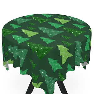Christmas Tablecloth Mid Century MCM Pine Trees Holiday Tablecloth Christmas Decorating XMas Green Table Decoration Decor Square Tablecloth