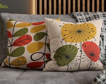 Dandelion Abstract Flowers Pillow Case Scandinavian Stem Colorful Throw Pillow Cover Mid Century Modern Decor 1960s Floral Cushion Cover MCM