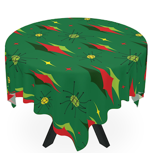 Christmas Tablecloth Mid Century Modern MCM Green Holiday Tablecloth Christma Decorating XMas Table Decoration Decor Square Tablecloth 50s