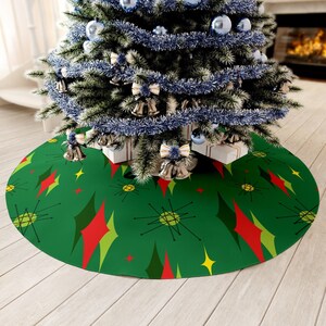 Green Christmas Tree Skirt Retro Christmas Tree Decor MidCentury Modern 50s 1960s Atomic Franciscan Starburst MCM Xmas Christmas Decorating