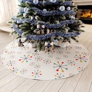 White Tree Skirt Christmas Tree Decor Mid Century Modern 1950s 1960s Atomic MCM Retro Xmas Christmas Decorating Atomic Starburst Tree Skirt