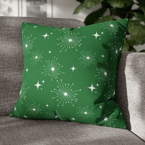 Christmas Pillow Cover Mid Century Modern Atomic Starburst Green Xmas Cushion Cover Holiday Pillows Retro MCM Home Decor Green Throw Pillow