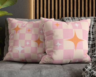 Retro rosa xadrez capa de almofada funky pastel lance rosa laranja bonito fronha decoração para casa travesseiro decorativo mcm meados do século moderno