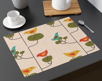 Vogelplacemat halverwege de eeuw moderne placemat abstracte retro placemat halverwege de eeuw eettafel decor jaren 60/50 vintage MCM tafelplacemat Atomic
