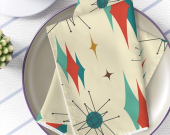 Serviettes de table Mid-Century Accessoires de fête MCM Décoration de table rétro Dîner Serviettes de table vintage Mid-Century Modern Atomic Starburst des années 60, 50