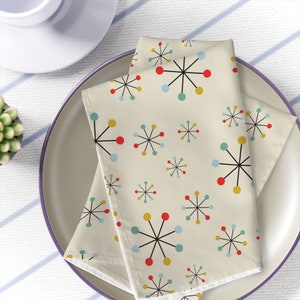 Mid Century Napkins Christmas Party Retro Holiday Table Decor Dinner Vintage Napkins Mid Century Modern MCM Atomic Starburst Dining Decor