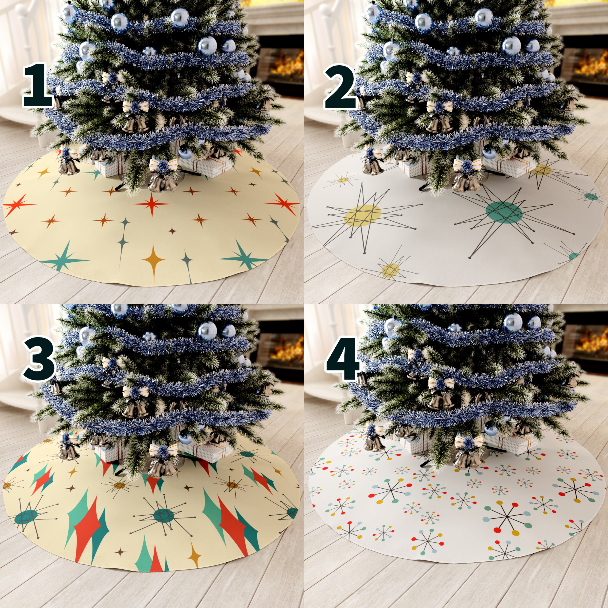 ミッドセンチュリーモダンクリスマスツリースカート、アトミックスター