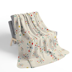 Atomic Starburst Fleece Blankets Mid Century Modern Couch Throw Blanket Retro Abstract Cozy Vintage Soft Blanket MCM Mid Mod Home Decor Sofa