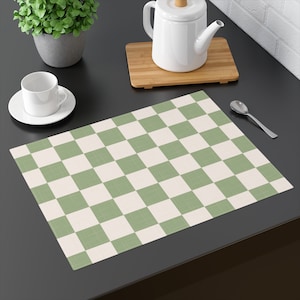 Sage Green Checkered Placemat Retro Style Dining Table Decor Cotton Checkerboard Placemat Green Geometric Abstract Vintage Kitchen