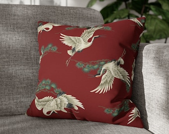 Japanese Crane Pillow Case Cranes Throw Pillow Japanese Decor Japanese Throw Pillow Cranes Decor