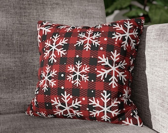 Plaid Winter Throw Pillow Cover Red Cushion Pillow for Sofa or Bedroom Holiday Home Decor