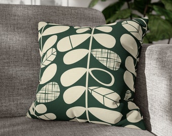 Dark Green Throw Pillow Scandinavian Design Pillow Case Green Cushion Cover Abstract Stem Scandinavian Folk Home Decor Sofa Pillow MCM Home