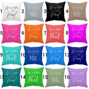 Coussin d'extérieur Life Is Better pour piscine Coussin décoratif pour terrasse, Fête personnalisée Été lumineux Coussin décoratif Bleu sarcelle Rose turquoise