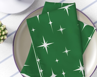 Green Christmas Napkins Mid Century Party Accessories Holiday Table Decor Dinner Retro Ornaments Napkins Mid Century Modern Vintage Dining