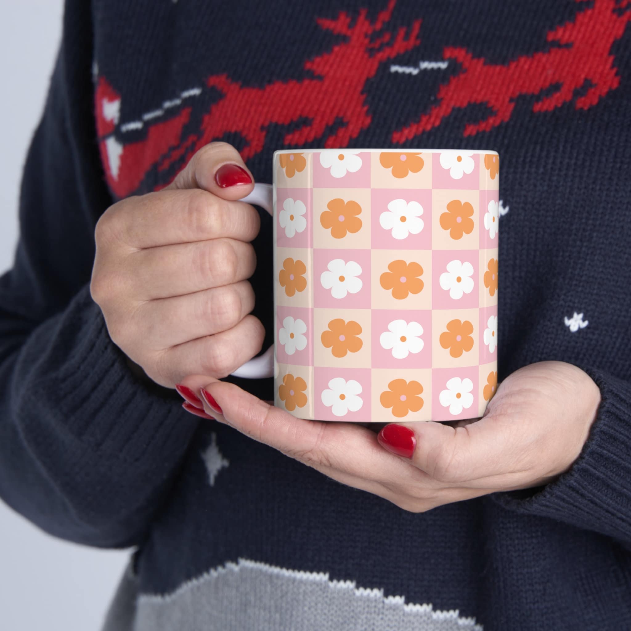 Pink Daisy Coffee Mug Retro Ceramic Mug Mid Century Modern Vintage Tea Mugs  1950s 60s Drinkware Checkered Gift Pink Orange MCM Floral Mug - Etsy