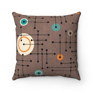 Brown Pillow Cover MidCentury Pillow Modern Brown Retro Pillow Cover Geometric Pillow Cover Abstract Throw Pillow Multicolor Retro Decor