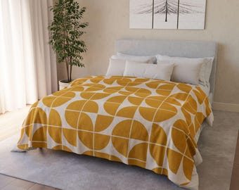 Coperta geometrica in pile astratto color senape, coperta da divano, retrò, età atomica, morbida coperta vintage, MCM Mid Mod, arredamento per la casa anni '60