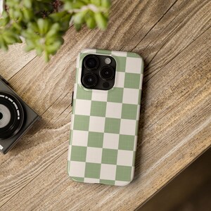 Sage Green iPhone Cases Retro MCM Vintage Cute Phone Cases Checkered Cool Boho iPhone Cover 7 8 11 12 13 14 15 16 XR XS Max Mini Pro Case