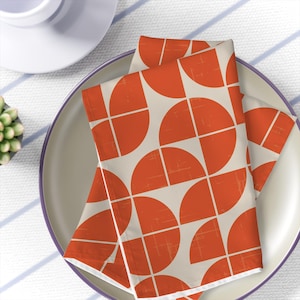 Burnt Orange Napkins MCM Party Accessories Retro Table Decor Dinner Vintage Napkins Mid Century Modern Atomic Starburst 1960s 50s Dining