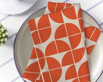 Burnt Orange Napkins MCM Party Accessories Retro Table Decor Dinner Vintage Napkins Mid Century Modern Atomic Starburst 1960s 50s Dining