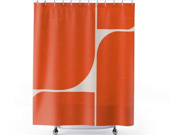 Burnt Orange Shower Curtain Minimalist Geometric Bathroom Decor Mid Century Modern Retro Pattern Abstract