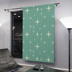 Rideaux de salon bleus rétro, milieu du siècle, rideaux de cuisine modernes, rideaux de fenêtre, voilages occultants, rideaux vintage à motifs