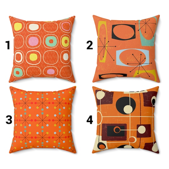 Mid Century Modern Throw Pillow Cover Orange Retro Atomic