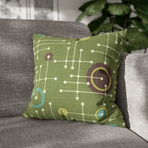 Green Pillow Cover Mid Century Modern Pillow Green Retro Pillow Geometric Pillow Abstract Throw Pillow Green Retro Decor Atomic Starburst