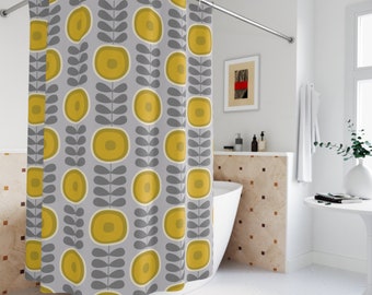 Rideau de douche scandinave rétro milieu du siècle rideau de salle de bain moderne des années 50 60 rideau de baignoire abstrait floral MCM pissenlit décor de salle de bain