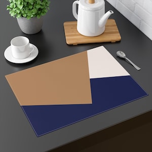 Taupe Navy Placemat Minimalist Scandi Style Dining Table Decor Cotton Placemat Geometric Abstract Placemat Scandinavian Kitchen Decor