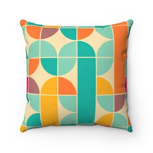 Mid Century Pillow Blue Retro Pillow Cover Geometric Pillow Cover Abstract Throw Pillow Multicolor Retro Decor