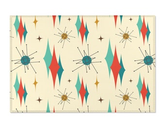 Area Rug For Living Room Bedroom Vintage Mid Century Modern Rug Retro Atomic Franciscan Starburst Decor Abstract Vintage Colorful 1960s MCM