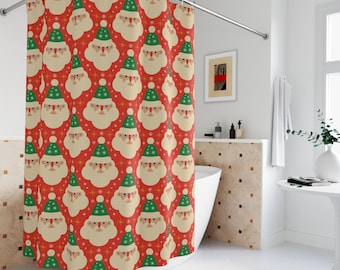 Christmas Shower Curtain Retro Santa Holiday Bathroom Decor