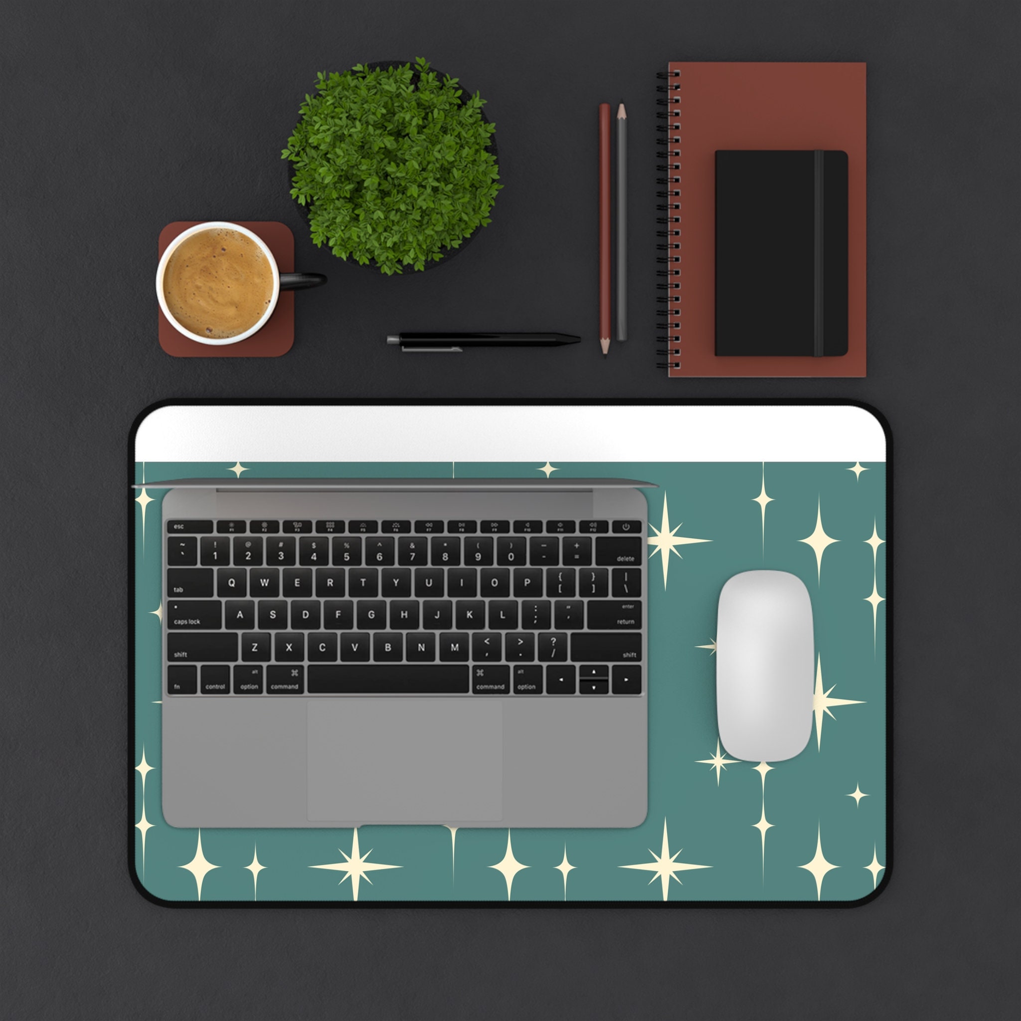 Blue Desktop Mat Retro Desk Blotter Mid Century Modern Desk Mat Full ...