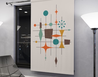 Cortinas para salón, cortinas de cocina de estilo moderno de mediados de siglo, cortinas retro para ventanas, cortinas opacas traslúcidas, paneles de cortinas estampadas vintage, cortinas de estilo moderno de mediados de siglo.