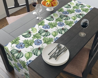 Caminho de mesa de outono, abóbora de algodão, decoração de mesa para jantar de Ação de Graças