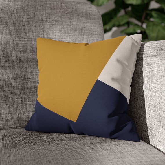 Mustard Yellow Navy Minimalist Pillow Cover Color Block Geometric