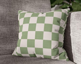 Checkered Pillow Case Sage Green Checkerboard Pillow Cover Retro Checker Print Preppy Funky Minimalist Throw Pillow Decorative Cushion