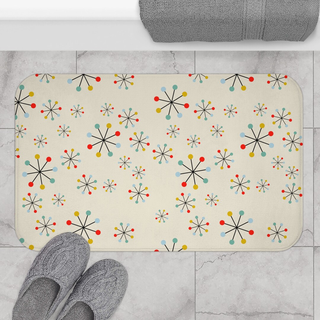 Mid Century Modern Bath Mat Retro Bathroom Mat Atomic Starburst Bathroom Decor Vintage Bathroom
