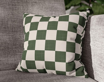 Checkered Pillow Case Hunter Green Checkerboard Pillow Cover Retro Checker Print Preppy Funky Minimalist Throw Pillow Decorative Cushion
