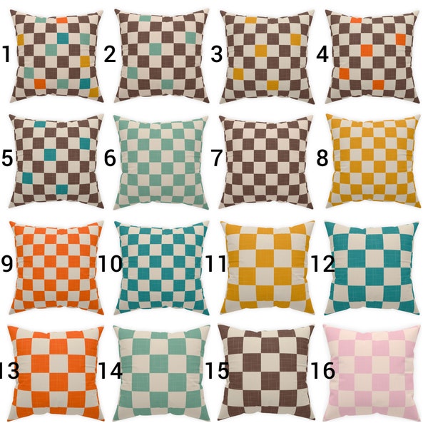 Checkered Pillow Case Checkerboard Pillow Cover Retro Checker Print Preppy Funky Throw Pillow Decorative Coach Sofa Accent Blue Green Pink