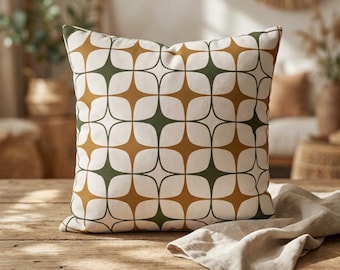 Retro Pillow Cover Mid Century Modern Pillow Case Geometric Mustard Green Cushion Cover Abstract Pillow Minimalist MCM 60s Atomic Home Decor