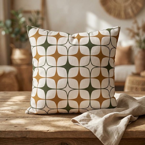 Retro Kissenbezug Mid Century Modern Kissenbezug Geometrisch Senf Grün Kissenbezug Abstraktes Kissen Minimalistisch MCM 60s Atomic Home Deko