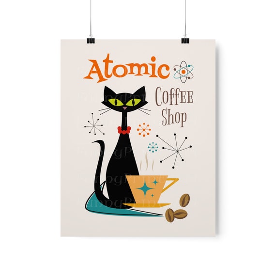 Atomic Black Cat Kitchen Wall Art Decor Poster Mid Century MCM