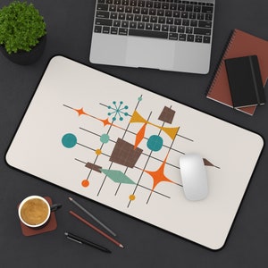 Abstract Desktop Mat Retro Desk Blotter Mid Century Modern Desk Mat Full Desk Mouse Pad Geometric Desk Decor Accessories 1960s MCM Desk Mat