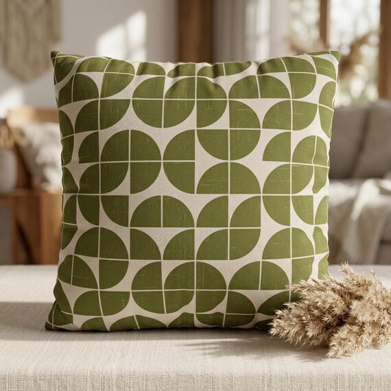 Olivgrün Retro Kissenbezug Geometrisch Mid Century Modern Kissenbezug Kissenbezug Abstrakt Dekokissen MCM 60s Atomic Age Dekokissen